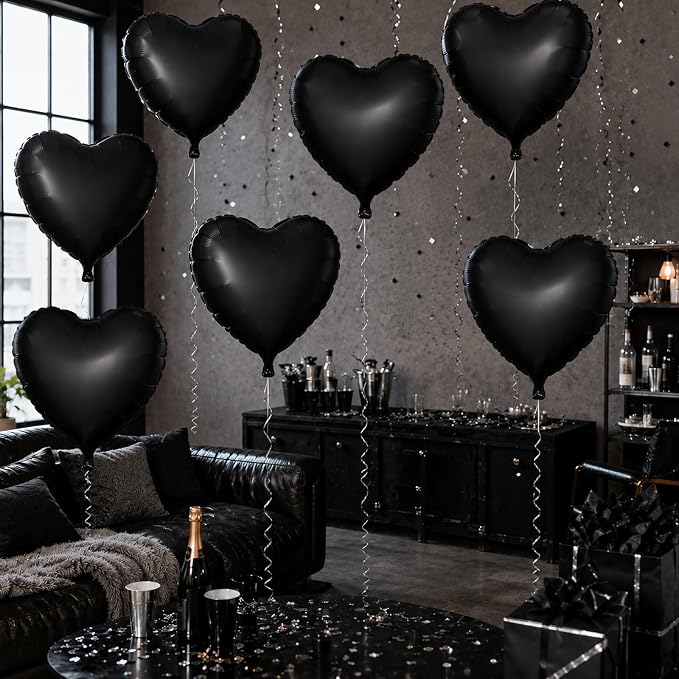 TONIFUL 15 Pack 18 Inch Matte Black Heart Foil Balloons – Black Mylar Heart - Image 3