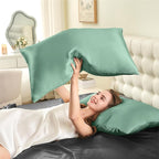 INFIIXSO Mulberry Silk Pillowcase for Hair and Skin, Silk Pillow Cases Queen Size Set of 2 with Hidden Zipper 20x30 Inches, Smooth and Soft Cooling Pillow Cases for Hot Sleepers(Mint Green, 2 Pack)