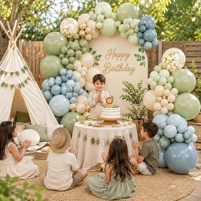 Jobkoo 122Pcs Dusty Blue Sage Green Balloon Garland Kit, Dino Green Slate Blue - Image 7