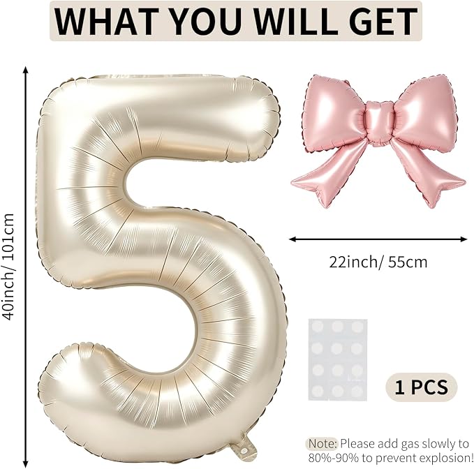 40 Inch Cream Number 5 Balloon - Image 2