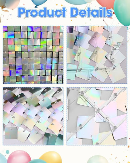 Iridescent Silver Shimmer Wall Backdrop 48 Panels Cover 6 x 8 Ft, Photo - Image 7