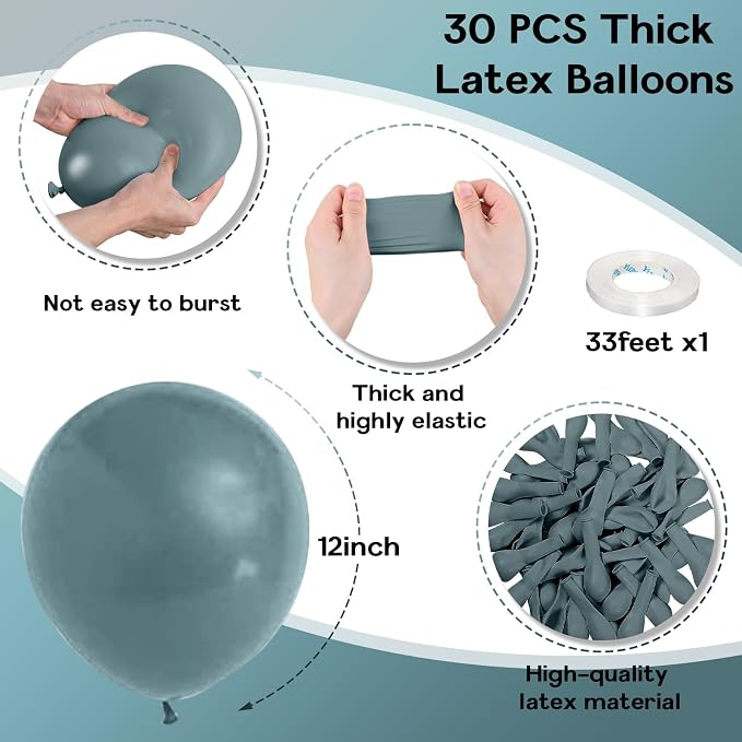 Jobkoo Slate Blue Balloons, 12 Inch 30 Pcs Dusty Dark Teal Latex Matte Retro - Image 2