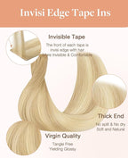 GOO GOO Invisi Edge Tape in Hair Extensions Human Hair, 18AT60A Pearl Ash Blonde Highlights 20pcs injected with 20pcs classical tape ins, 24inch 100g, Virgin Remy Hair, Natural Look