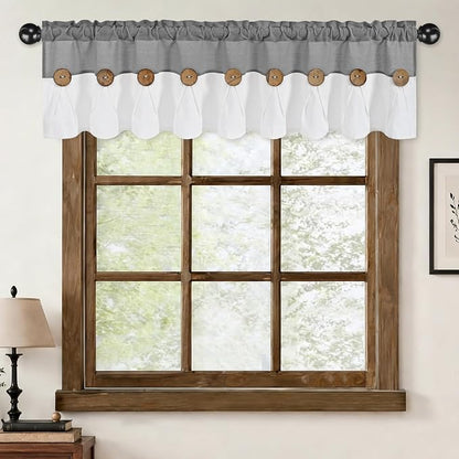 Farmhouse Valance Curtains, Boho Cotton Linen Kitchen Valance, Rustic Button - Image 7