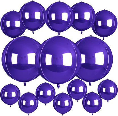 15 Pcs Dark Purple Round Foil Balloons, 22/15/10 Inch 4D Ball Balloons Dark by Sowide