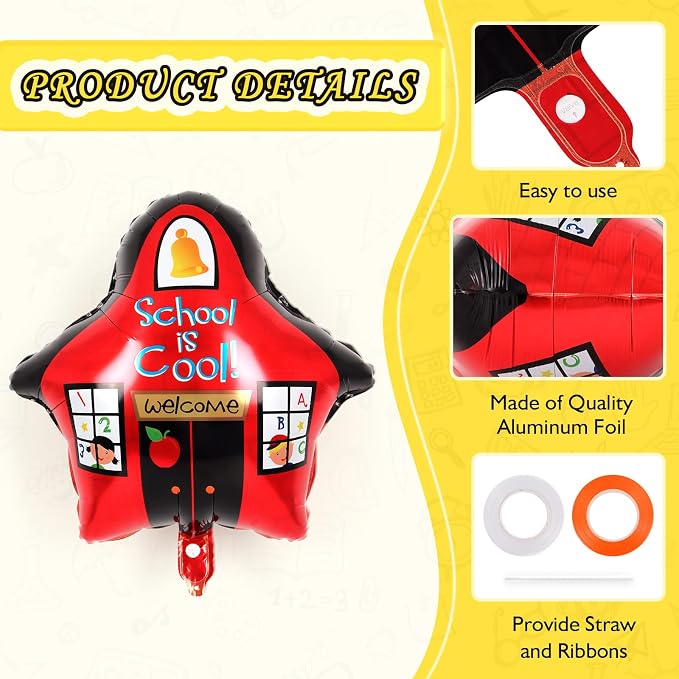 24 Pcs Large Back to School Balloons, Colorful Star School Bus House Foil - Image 5