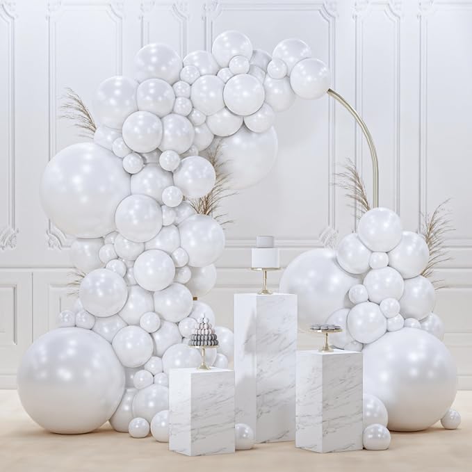 PartyWoo Pearl White Balloons 140pcs Metallic White Color Different Sizes | 18 by PartyWoo