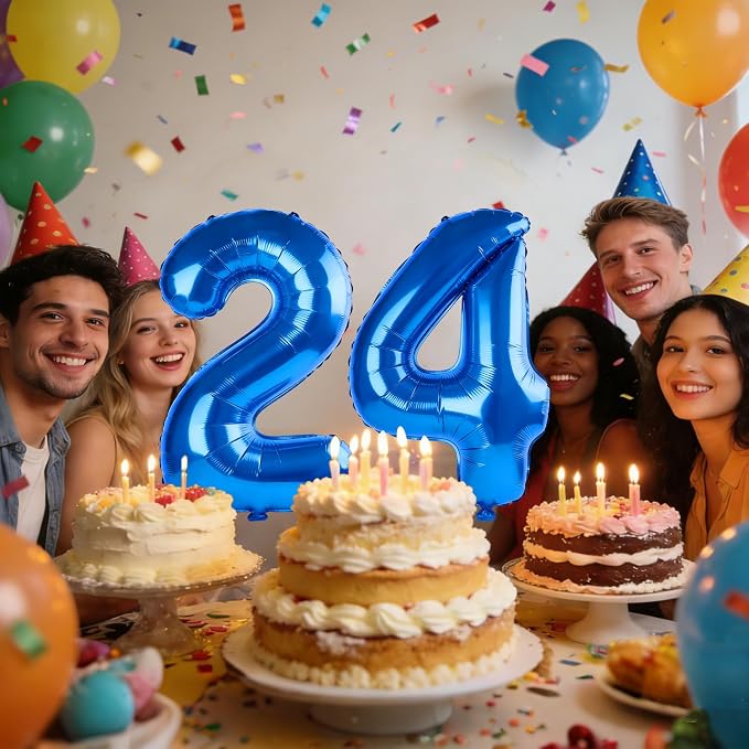 40 Inch Number 24 Balloons for 24th Birthday Party Decorations, 0-100 Dark Blue - Image 2