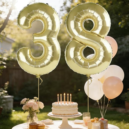 40 Inch Number 38 Balloons for 38th Birthday Party Decorations, 0-100 Champagne - Image 3