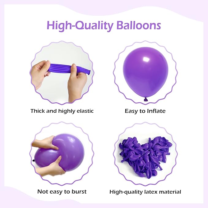 FOTIOMRG 110pcs Purple Balloon Garland Arch Kit, 18 12 10 5 inch Purple Latex - Image 3