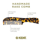 Kent 10T TY Large Handmade Wide-Tooth Detangling Rake Comb - Smooth and Comfortable for Curly, Wet or Dry, Thick Hair