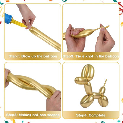 RUBFAC 260 Long Metallic Gold Twisting Balloons - Image 4