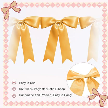 1 String of 8PCS Golden Bow Garland Banner Decoration, Pre-Strung Satin Ribbon - Image 3