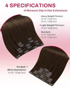 Moresoo Medium Brown Clip in Hair Extensions Remy Human Hair Brown Hair Extensions Clip ins Straight Double Weft for Wedding 80g/5pcs 18 inch