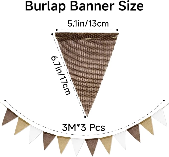 G2PLUS Pre-Strung Burlap Pennant Banners, 30Ft Gradient Brown Fabric Triangle - Image 2