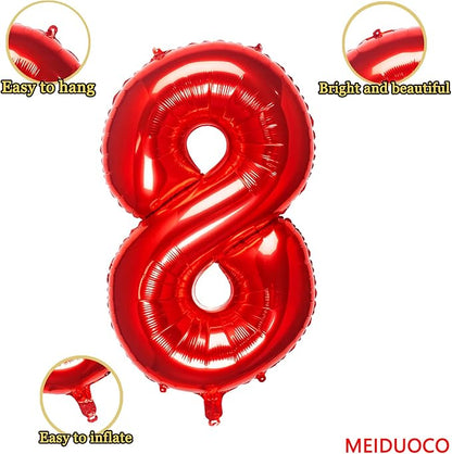1pc Red 8 Number Balloon, 32 inches, Self Sealing, Birthday Decoration Supplies - Image 2