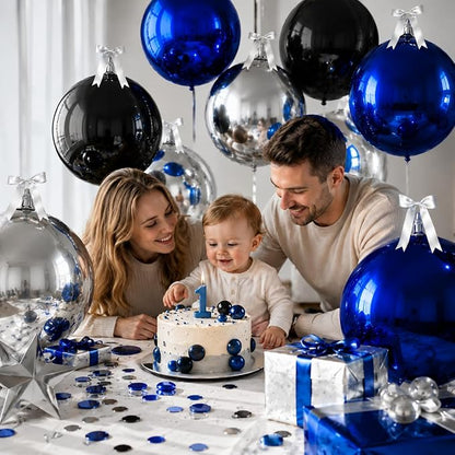 9 Pcs Black Blue Silver Round Foil Balloons Black Royal Navy Blue Metallic - Image 3