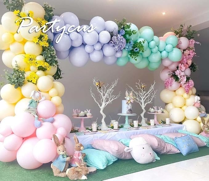 Pastel Balloon Garland Arch Kit Double Stuffed, Baby Pink Purple Yellow Green - Image 5