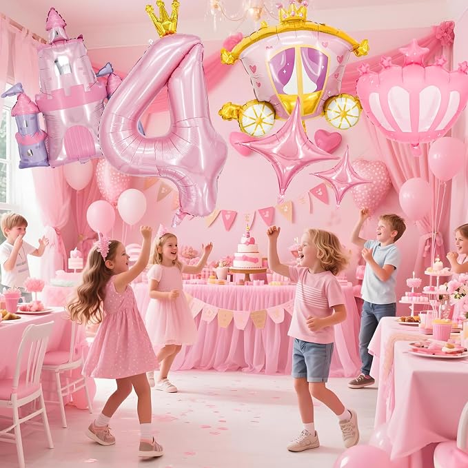 Minyu 6-Piece Princess Theme Party Decoration Set: Princess Carriage + Pink - Image 7