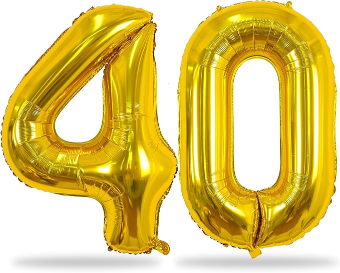 Gold Number 40 Birthday Balloons, 40 Inch Large Gold Mylar Foil Number 4 and 0 by Lingqiang