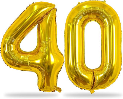 Gold Number 40 Birthday Balloons, 40 Inch Large Gold Mylar Foil Number 4 and 0 by Lingqiang