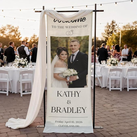 Custom Photo Wedding Linen Wall Tapestry Welcome Banner, Personalized Couple by Mapileng%E2%84%A2