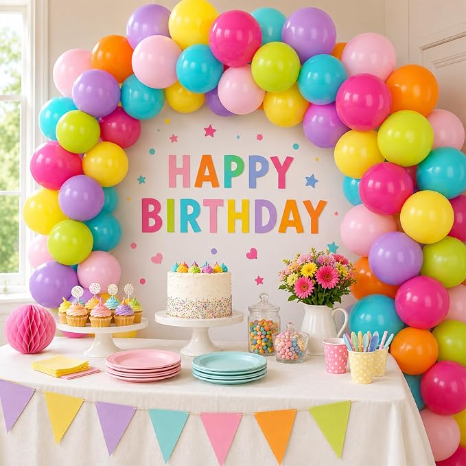 Rainbow Balloons, Hot Pink, Teal Blue, Kids Birthday Luau Beach Summer Pool - Image 3