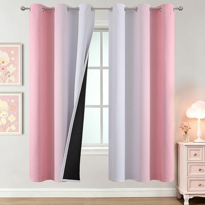Pink and Greyish White Ombre Blackout Curtains 72 Inch Long by ESTELARTEXTILER
