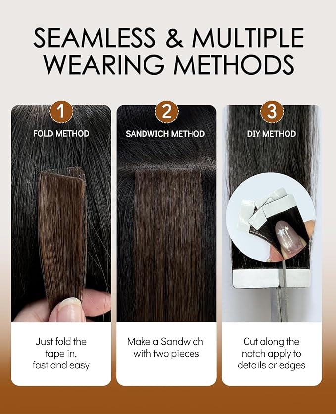 VINBAO Invisible Tape in Hair Extensions Human Hair, Darkest Brown 16in 45g 20pcs, Seamless Invisible Injected Tape Ins Remy Human Hair Thick Ends 16inch #2