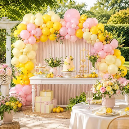Pink and Yellow Balloon Arch, Lemon Balloon Garland Kit | Pastel Baby Pink - Image 4
