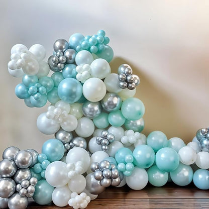 Double Stuffed Teal Balloons, Pearl White Balloon - Image 5