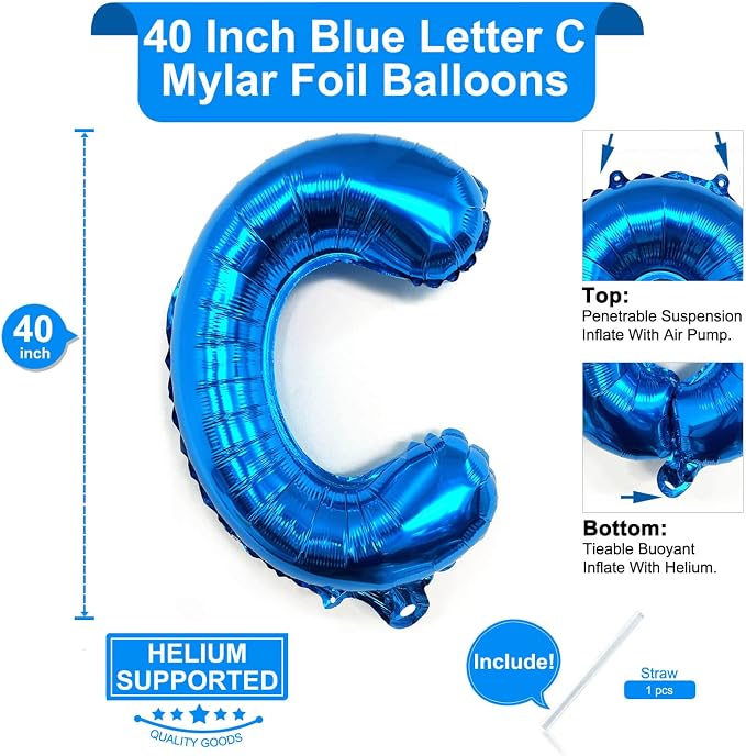 Lovoir 40 Inch Large Blue Letter C Balloons Big Size Jumbo Mylar Foil Helium - Image 2