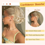 KooKaStyle Ponytail Extension, 10" Short Claw Clip in Pony Tails Hair Extensions Curly Wavy Synthetic Drawstring Hairpieces for Women(Blonde with White Highlights)