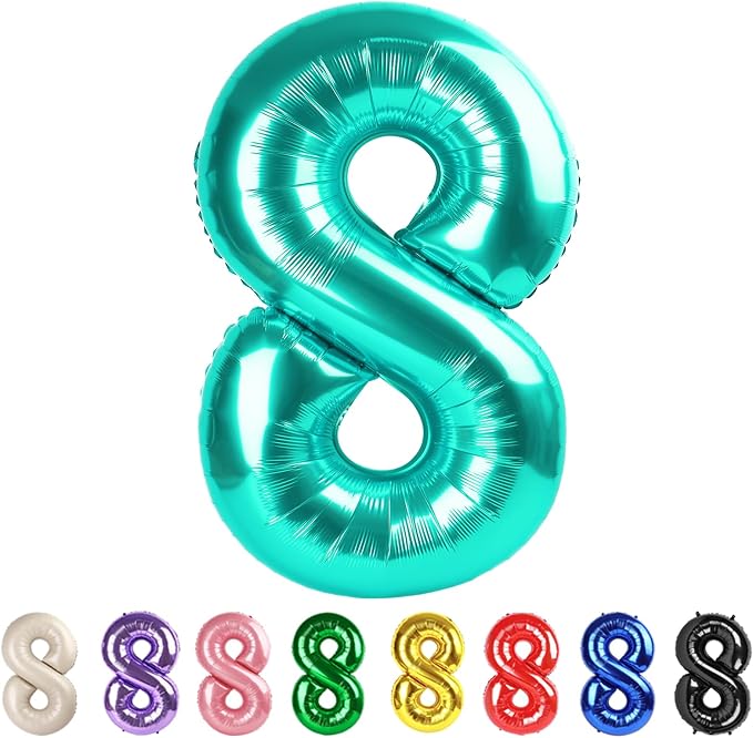8 Balloon Numbers Party Decorations, 40In Blue-green Balloons by Mluchee