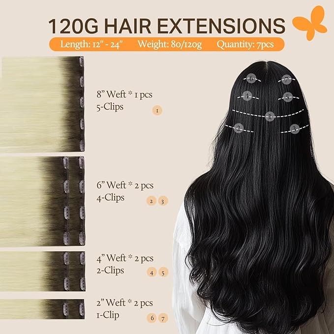 DOORES Hair Extensions Real Human Hair, Light Ash Brown to Ash Blonde 24 Inch 120g 7pcs, Hair Extensions Real Human Hair Clip in Remy Hair Extensions Natural Hair Extensions Straight