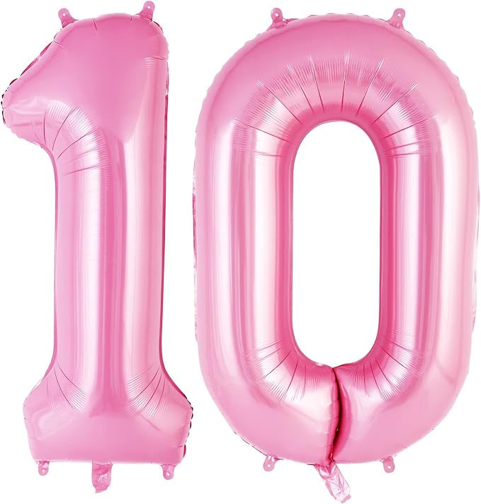 Pink Number 10 Balloon, 40 Inch Big Large Foil Helium Number Balloons, Giant by AIQINHU