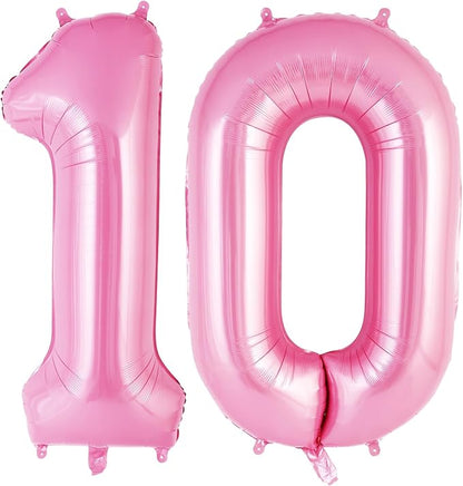 Pink Number 10 Balloon, 40 Inch Big Large Foil Helium Number Balloons, Giant by AIQINHU