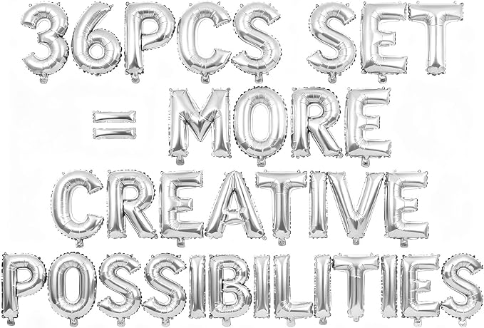 36 Pcs Silver Letter Balloons, Custom A-Z Set by GOGAKIE