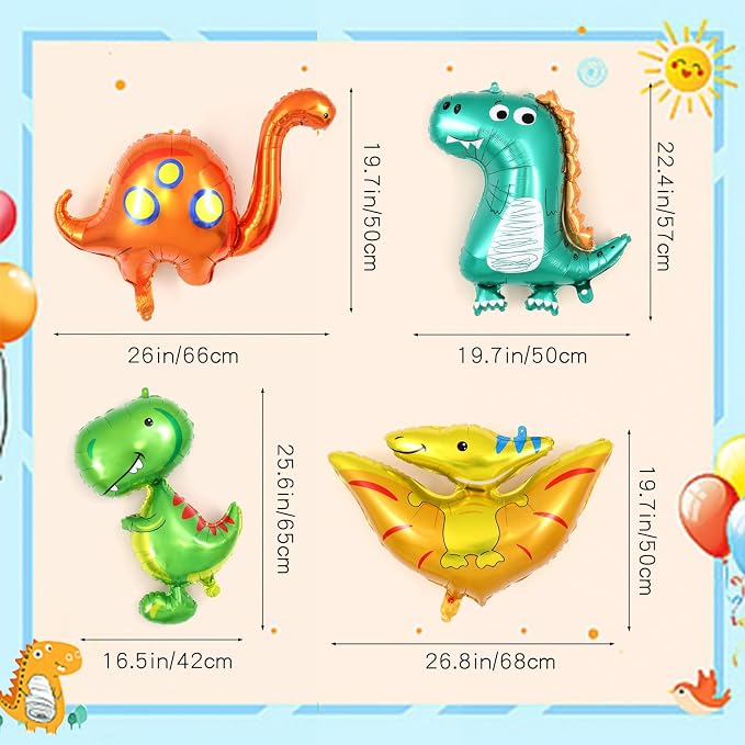 7 Pcs Dinosaur Balloons, Baby Dinosaur Foil Balloons, Giant Dino Animal Mylar - Image 2