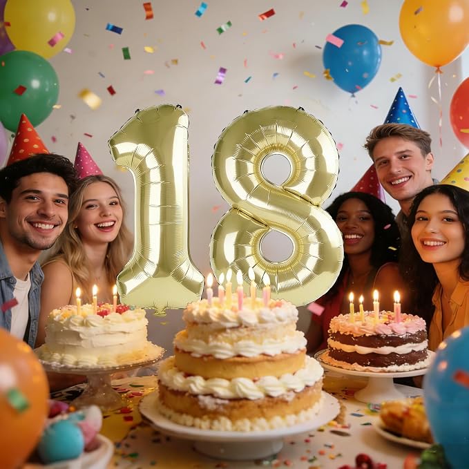 40 Inch Number 18 Balloons for 18th Birthday Party Decorations, 0-100 Champagne - Image 2