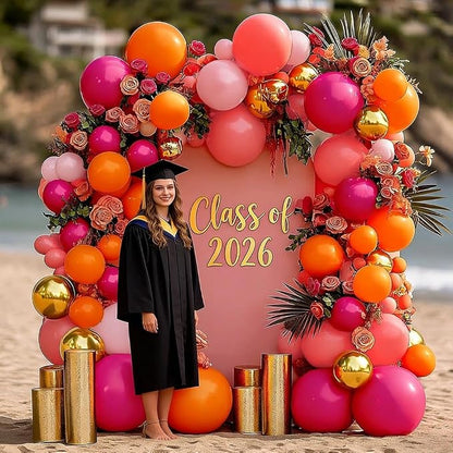 Pink Orange Balloon Garland Double Stuffed Hot Pink Orange Gold Metallic Pastel - Image 7