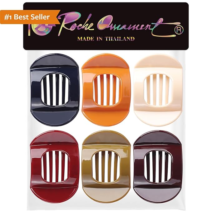 RC ROCHE 6 Pcs Flat Claw Hair Clips for Women Thick Hair French Round Duckbill Square Secure Strong Hold Grip Clamps Barrettes Curved No Slip No Crease Plastic Styling Cute, Medium Classic