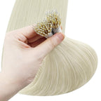 YoungSee Nano Ring Hair Extensions Human Hair Platinum Blonde 26inch Nano Bead Hair Extensions Human Hair Blonde Nano-Ring Hair Extension Blonde Nano-Link Extension Real Human Hair for Long 50s 50g