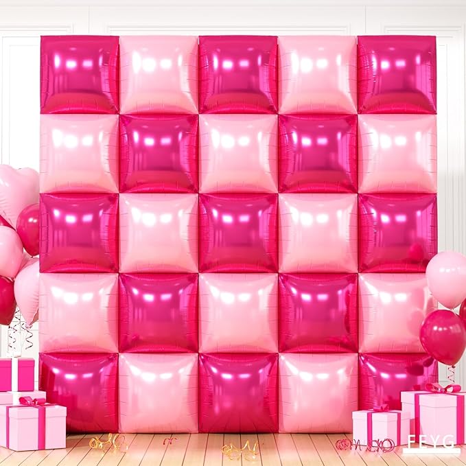 Hot Pink and Rose Double Sided Square Foil Balloons Wall, 19 Inches Pink by FEYG