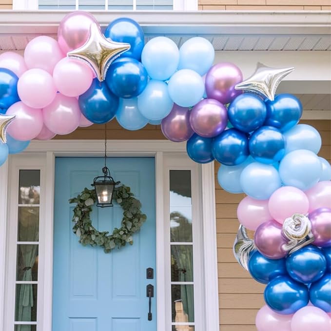 Pink and Blue Balloons, 12 Inch Metallic Baby Blue Pink Purple Balloons - Image 5
