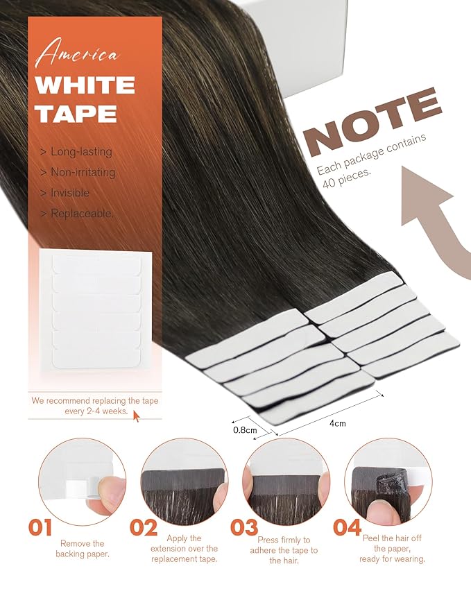 Sunny Hair Tape in Hair Extensions Human Hair 18 Inch Hair Extensions Real Human Hair Tape in Extensions for Women Darkest Brown Ombre Medium Brown Balayage Remy Hair Straight Skin Weft 40pcs 100g