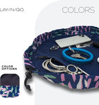 Lay-n-Go Cosmo Layflat Drawstring Cosmetic & Makeup Bag Organizer - Portable Drawstring Makeup Bag w/Zipper Pocket & More - Durable, Machine Washable Toiletry Bag for Travel (16", Crossmark)