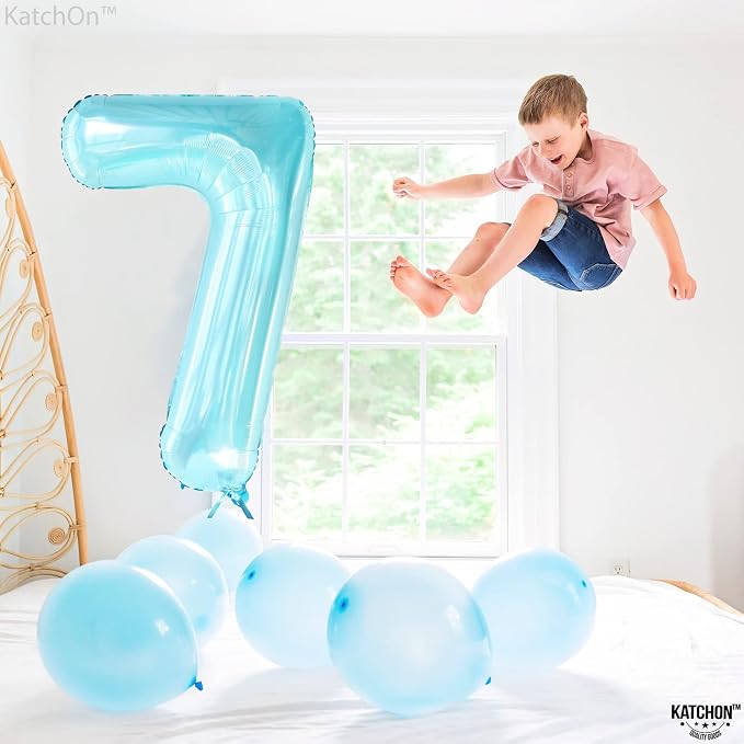 KatchOn Light Blue Number 7 Balloon 40 Inch | 7th Birthday Balloon - Image 8