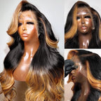 200% Density 13x6 Lace Front Wigs Human Hair Pre Plucked Body Wave HD Transparent Ombre Lace Front Wigs Glueless Wigs Human Hair 13x6 Balayage Wigs Human Hair Wigs For Women 32 Inch