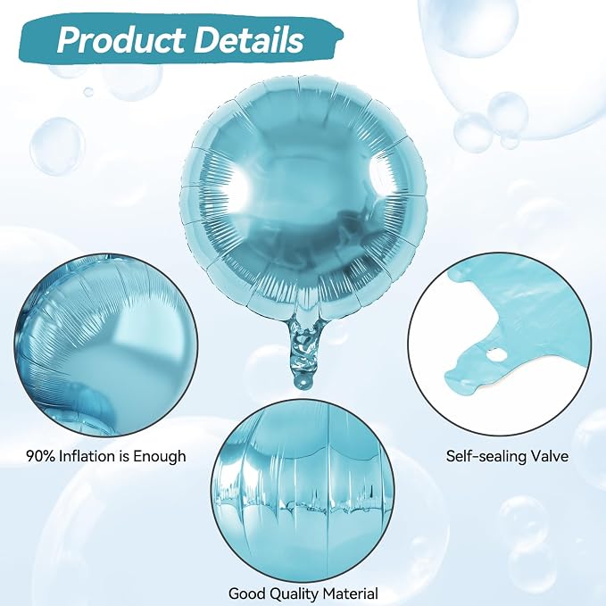 20PCS Round Shaped Balloons, 18 Inch Round Foil Balloon, Light Blue Giant Round - Image 3